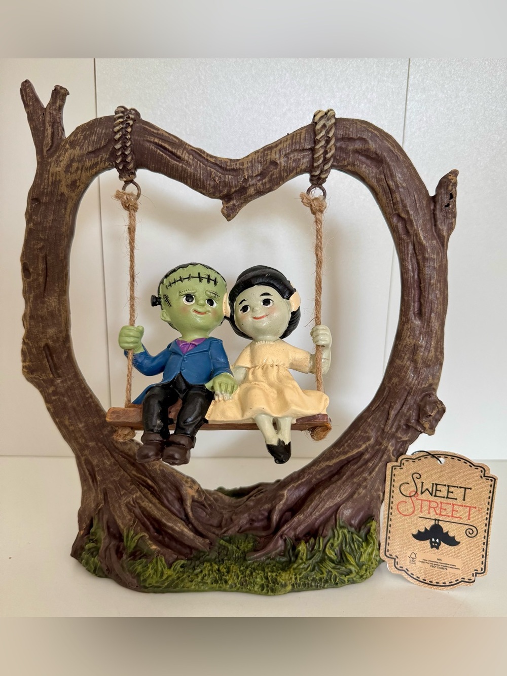Sweet Street Frankenstein and Bride on Swing Halloween Decor Figurine NWT